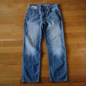 DKNY Jeans Blue Straight Leg Denim Jeans Embroidered Back Pockets Mens 33x32